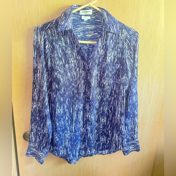 Blue Patterned Portofino Button Down from Express - Picture 1 of 3